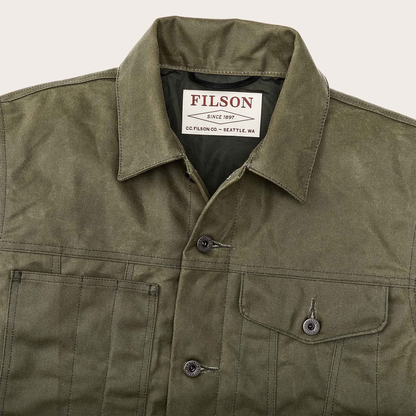 Filson Short Lined Tin Cloth Cruiser Jacket - Military Green