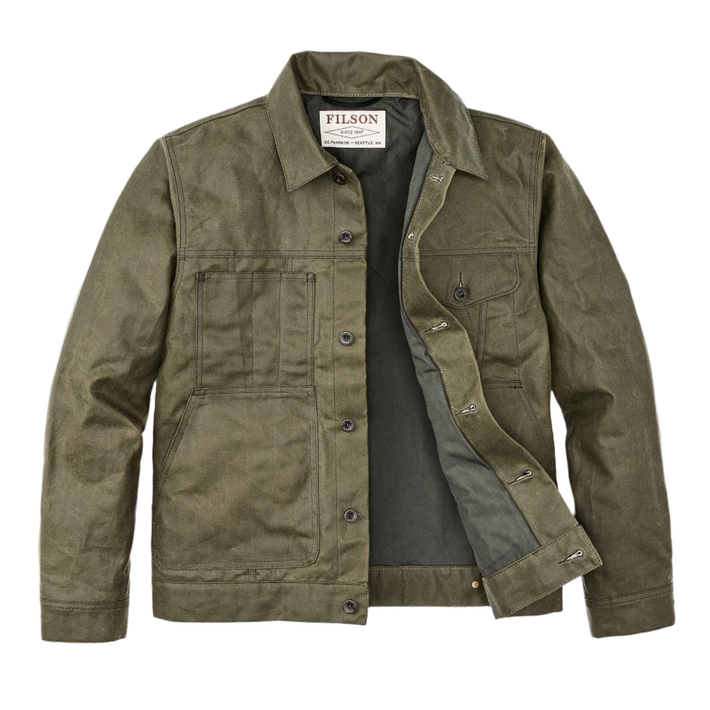 Filson Short Lined Tin Cloth Cruiser Jacket - Military Green
