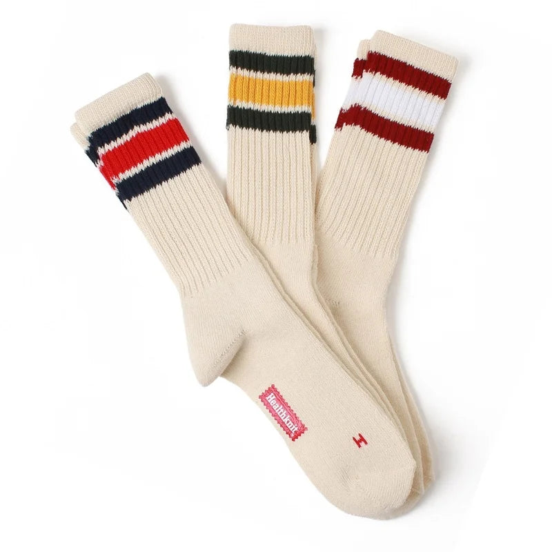 Healthknit Sinker Sock Striped 3 Pack Off White