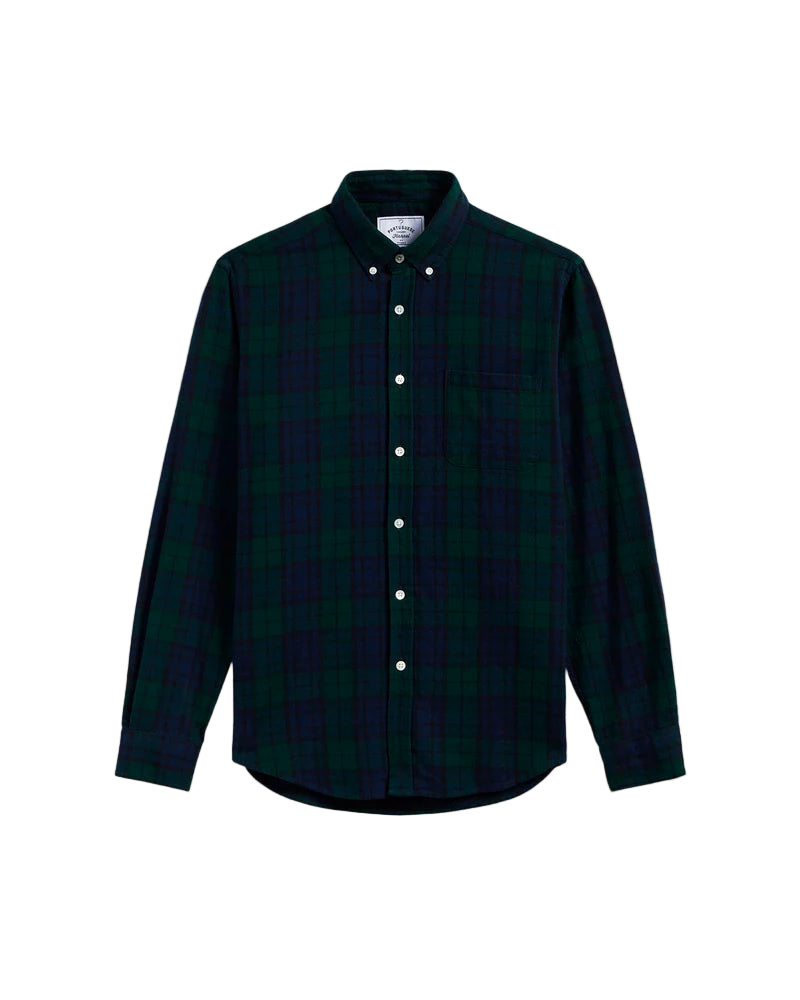 Portuguese Flannel Button Down Bonfim Shirt - Green and Navy Check