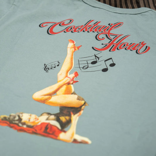 Buzz Rickson USAAF "Cocktail Hour" Pin-Up T-Shirt - Sage Green - SALE 35% OFF