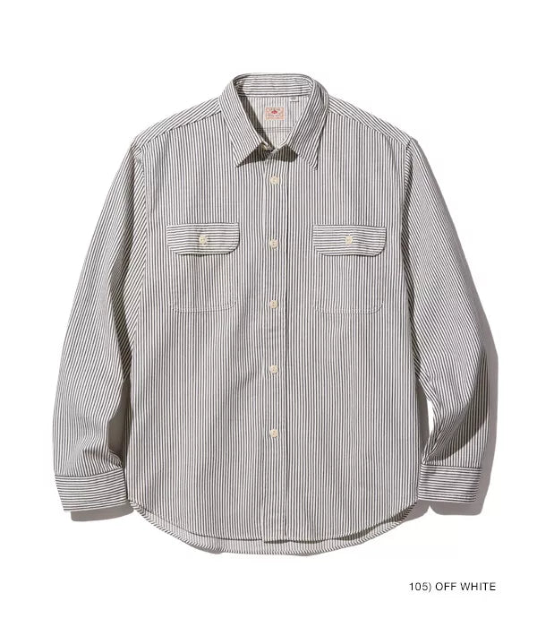 Sugar Cane Hickory Stripe Workshirt - Off White