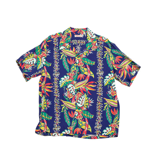 Sun Surf Hawaiian Shirt “Birds of Paradise Monstera” Navy