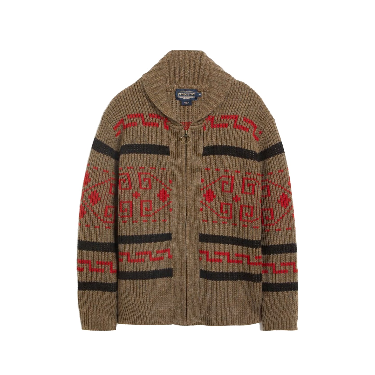 Pendleton Original Westerley Sweater - Taupe/Red