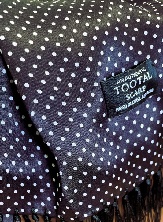 Tootal Black With White Pin Dot Fringed Silk Scarf
