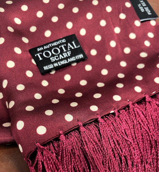 Tootal Wine Polka Dot Print Silk Scarf