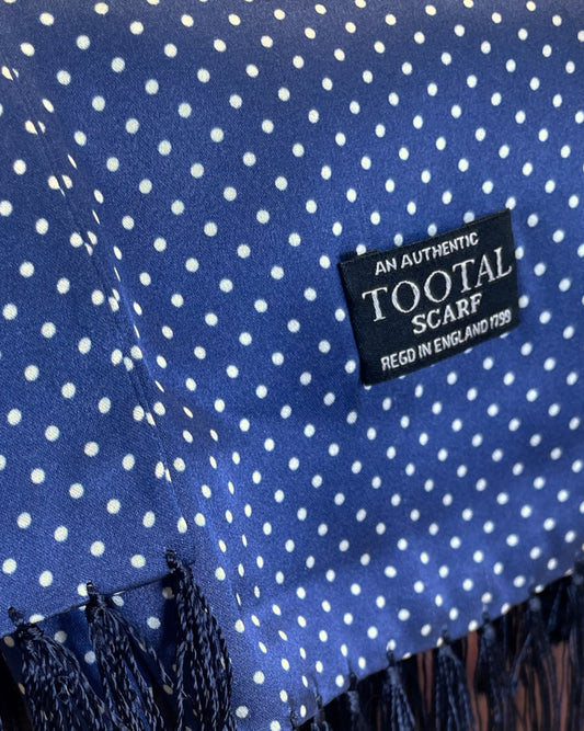 Tootal French Blue With White Pin Dot Fringed Silk Scarf
