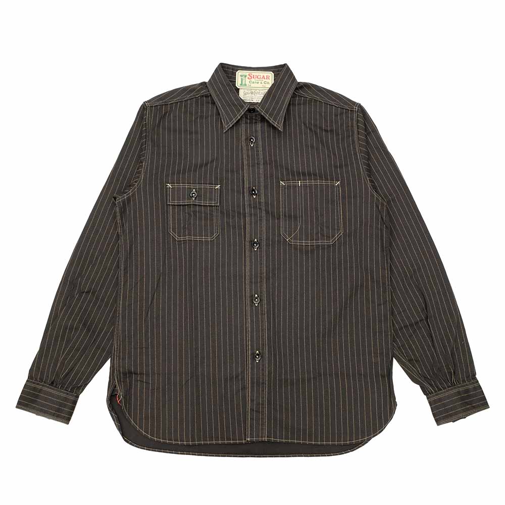 Sugar Cane Wabash Stripe Work Shirt - Faded Black