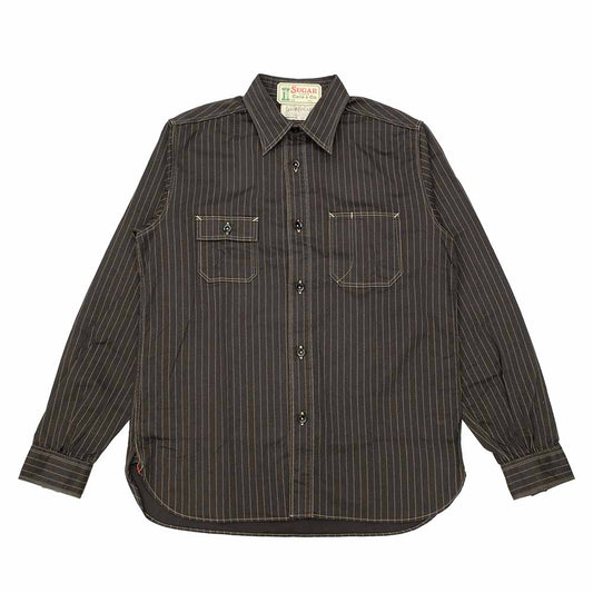 Sugar Cane Wabash Stripe Work Shirt - Faded Black