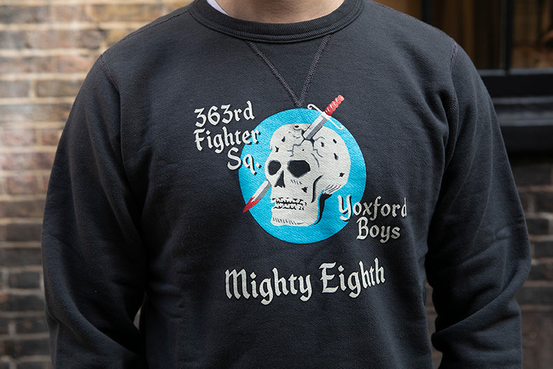 Buzz Rickson Sweatshirt Skull Mighty Eighth Faded Black