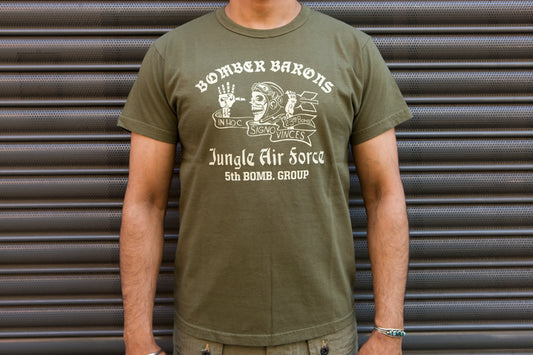 Buzz Rickson ‘Bomber Barons Jungle Air Force’ Tee Olive - SALE 35% OFF