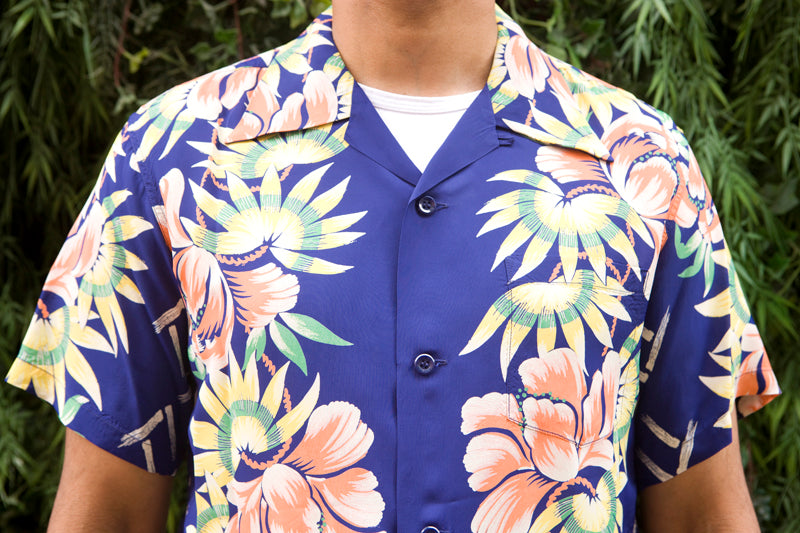 Sun Surf Hawaiian Shirt “Island Flower Shower” Navy
