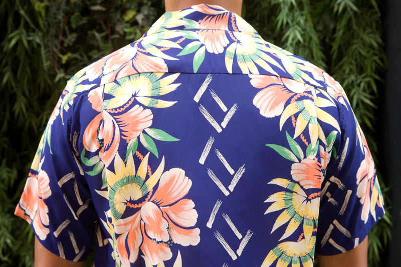 Sun Surf Hawaiian Shirt “Island Flower Shower” Navy