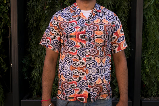 Portugues Flannel “Abstract Nature” Camp Collar Shirt - Red - SALE 35% OFF