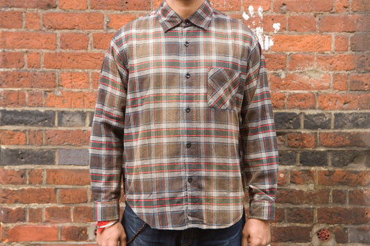 Sugar Cane Sun-Bleached Check Flannel Shirt - Black/Red