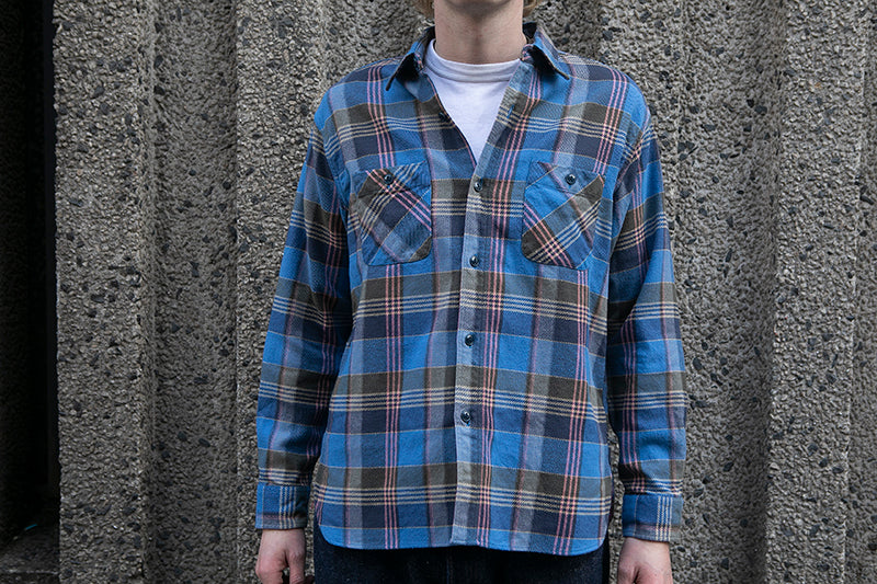 Sugar Cane L/S Twill Check Flannel Shirt - Blue