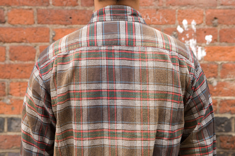 Sugar Cane Sun-Bleached Check Flannel Shirt - Black/Red