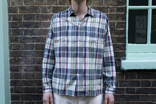 Sugar Cane Open Collar Madras Shirt - Off White