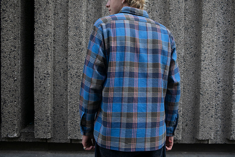 Sugar Cane L/S Twill Check Flannel Shirt - Blue