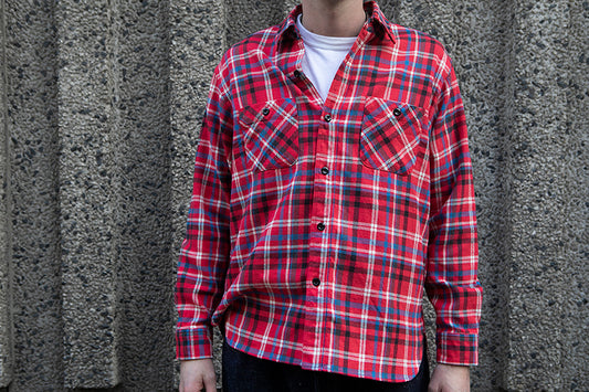 Sugar Cane L/S Twill Check Flannel Shirt - Red