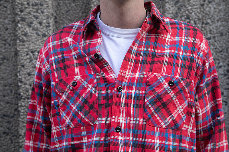 Sugar Cane L/S Twill Check Flannel Shirt - Red