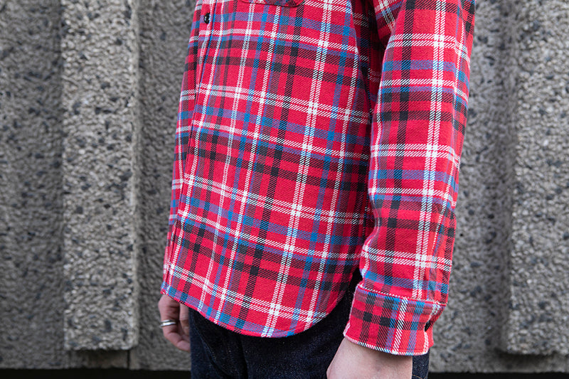 Sugar Cane L/S Twill Check Flannel Shirt - Red