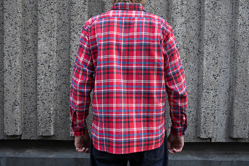 Sugar Cane L/S Twill Check Flannel Shirt - Red