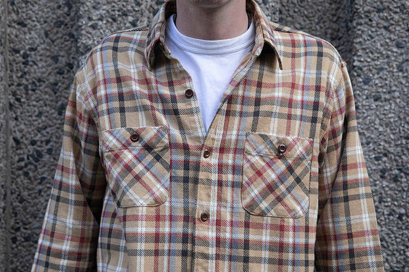 Sugar Cane L/S Twill Check Flannel Shirt - Beige