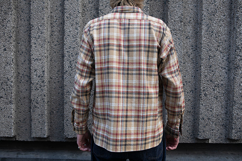 Sugar Cane L/S Twill Check Flannel Shirt - Beige – American Classics London