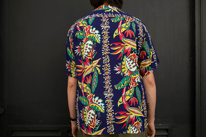 Sun Surf Hawaiian Shirt “Birds of Paradise Monstera” Navy