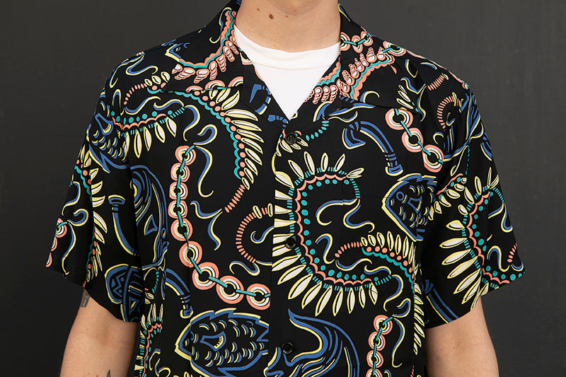 Sun Surf Hawaiian Shirt “Paradise Pictograph” Black
