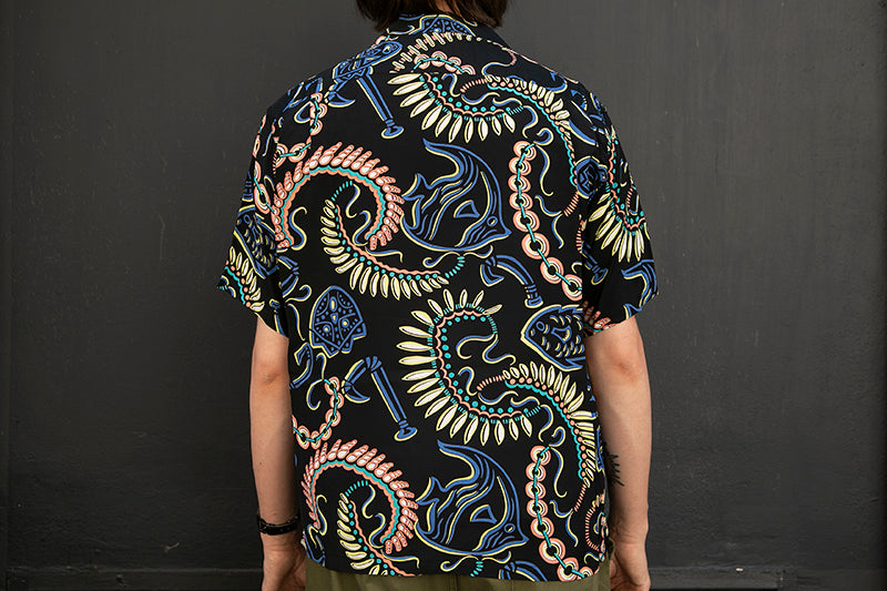 Sun Surf Hawaiian Shirt “Paradise Pictograph” Black