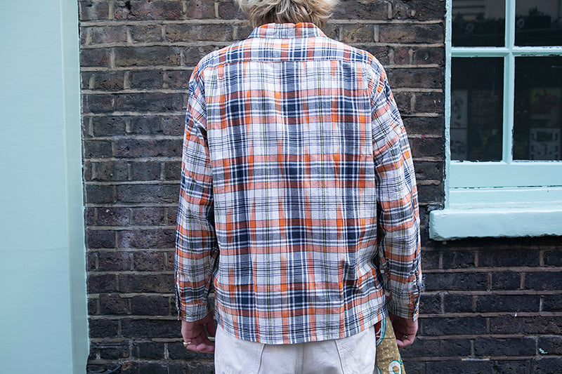 Sugar Cane Open Collar Madras Shirt - Orange