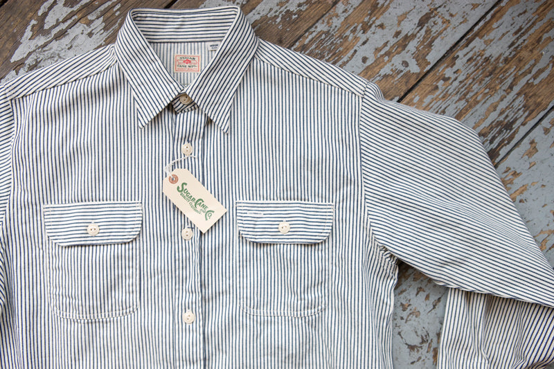 Sugar Cane Hickory Stripe Workshirt - Off White