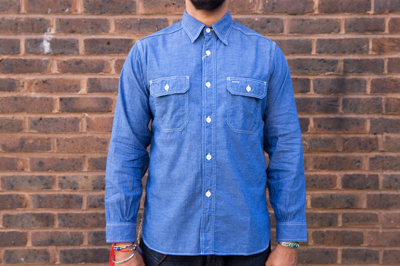 Sugar Cane Vat Dyed Chambray Workshirt - Blue