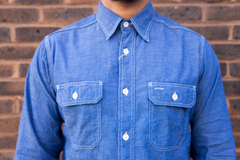 Sugar Cane Vat Dyed Chambray Workshirt - Blue