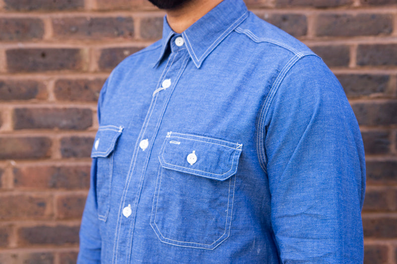 Sugar Cane Vat Dyed Chambray Workshirt - Blue